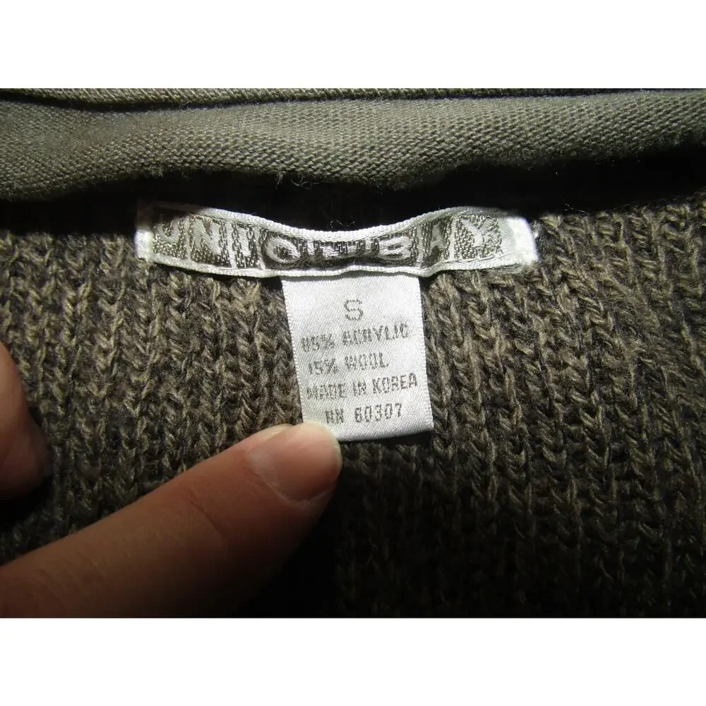 UNIQLO Vintage Wool Blend Henley Sweater Brown Rib Knit Korea Sz S Y2K Fisherman